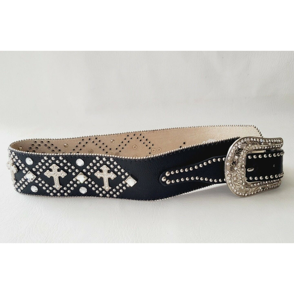 KATYDID  Rhinestone Western Cowgirl Leather Cross STUD BELT Rodeo Small main image 6